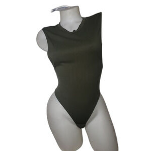 MAD RAG Olive Green Open Sides Sleeveless Thong Bodysuit Womens Size Medium